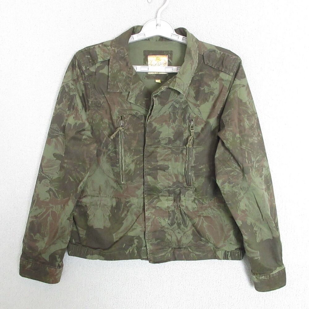 Princess Vera‎ Wang Jacket Womens L Green Camouflage Floral Utility Zip Pocket